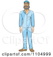 Clipart White Man Wearing Blue Pajamas Royalty Free Vector Illustration