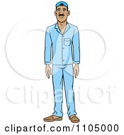 Clipart Hispanic Man Wearing Blue Pajamas Royalty Free Vector Illustration
