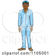 Clipart Black Man Wearing Blue Pajamas Royalty Free Vector Illustration