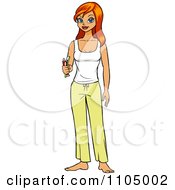 Clipart Red Haired Woman Holding A Toothbrush Paste And Wearing Pajamas Royalty Free Vector Illustration