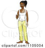 Clipart Black Woman Holding A Toothbrush Paste And Wearing Pajamas Royalty Free Vector Illustration