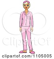 Clipart White Woman In Pink Pajamas And Slippers Royalty Free Vector Illustration
