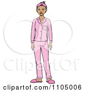 Clipart Asian Woman In Pink Pajamas And Slippers Royalty Free Vector Illustration