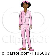 Clipart Black Woman In Pink Pajamas And Slippers Royalty Free Vector Illustration
