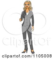 Clipart White Business Woman In A Pant Suit Holding Up Her Knuckles Royalty Free Vector Illustration