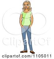 Clipart Happy White Pregnant Woman Holding Her Baby Bump Royalty Free Vector Illustration
