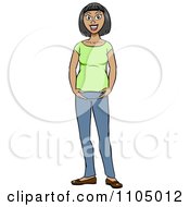 Clipart Happy Asian Pregnant Woman Holding Her Baby Bump Royalty Free Vector Illustration