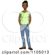 Clipart Happy Black Pregnant Woman Holding Her Baby Bump Royalty Free Vector Illustration by Cartoon Solutions