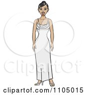 Asian Woman Standing In A White Evening Gown