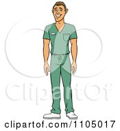 Poster, Art Print Of White Male Doctor Surgeon Or Nurse In Green Scrubs