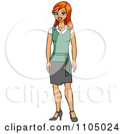 Clipart Friendly Red Haired Secretary In A Skirt - Royalty Free Vector Illustration by Cartoon Solutions #COLLC1105024-0176