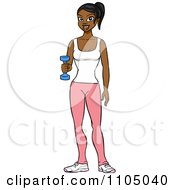 Physically Fit Black Woman Lifting A Dumbbell At The Gym