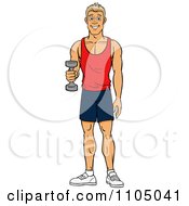 Strong White Man Lifting A Dumbbell At The Gym