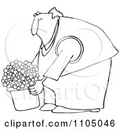 Poster, Art Print Of Outlined Chubby Man Leaning Over And Lifting A Potted Plant
