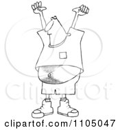 Clipart Outlined Man Holding His Arms Up And Showing His Hairy Belly Royalty Free Vector Illustration
