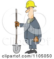 Poster, Art Print Of Grumpy Construction Worker Man Holding A Shovel