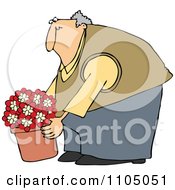 Poster, Art Print Of Chubby Man Leaning Over And Lifting A Potted Plant