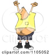 Clipart Man Holding His Arms Up And Showing His Hairy Belly Royalty Free Vector Illustration