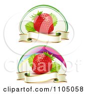 Poster, Art Print Of Ripe Red Strawberries With Blank Banner Ribbons