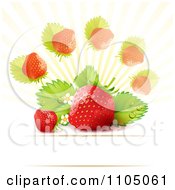 Poster, Art Print Of Strawberry Background With Leaves Blossoms And Copyspace 3