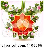 Poster, Art Print Of Dewy Orange Heart With Rose Petals Ladybugs Leaves And Blossoms