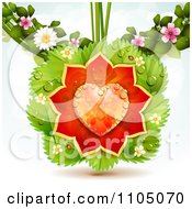 Poster, Art Print Of Dewy Orange Heart Rose Petals On Leaves And Blossoms