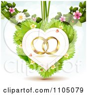 Poster, Art Print Of Gold Wedding Rings In A Heart On Leaves With Blossoms