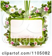 Poster, Art Print Of Rectangular Floral Frame With Blossoms Leaves And Butterflies