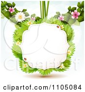 Poster, Art Print Of Frame With Ladybugs Over Strawberry Leaves With Blossoms