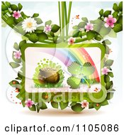 Poster, Art Print Of St Patricks Day Floral Frame With A Rainbow Shamrock And Pot Of Gold