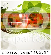 Poster, Art Print Of Green Leaf Background With Red Rose Tiles