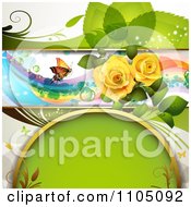Clipart Green Leaf Background A Butterfly Rainbow Roses And Copyspace Royalty Free Vector Illustration