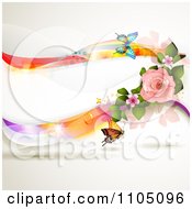 Clipart Colorful Waves Butterflies And A Pink Rose Royalty Free Vector Illustration