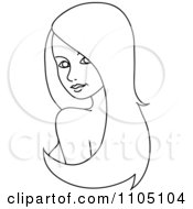 Clipart Outlined Woman Glancing Over Her Shoulder With Long Hair Extensions Or A Wig Royalty Free Vector Illustration