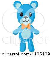 Happy Blue Teddy Bear With An Orange Bow