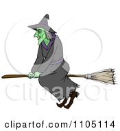 Poster, Art Print Of Bad Green Witch Flying On A Broomstick