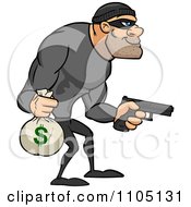 Poster, Art Print Of Buff Bank Robber Carrying A Money Bag And Pistol