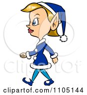 Clipart Happy Female Christmas Elf Walking Royalty Free Vector Illustration
