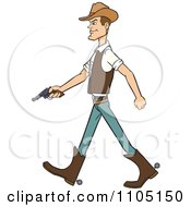 Poster, Art Print Of Wild West Cowboy Walking With A Revolver