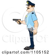 Poster, Art Print Of Strong Police Man In Profile Holding A Gun