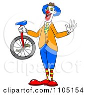 Poster, Art Print Of Happy Entertainer Clown Holding A Unicycle