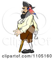 Chubby Male Pirate Walking With A Parrot Peg Leg And Hook Hand