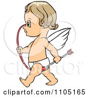 Poster, Art Print Of Happy Cupid Walking With A Bow And Arrow