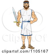 Poster, Art Print Of Strong Male Hero Holding A Sword