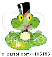 Poster, Art Print Of Happy Frog Groom On A Starry Lilypad