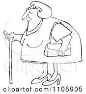 Poster, Art Print Of Outlined Granny Woman Using A Cane
