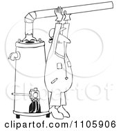 Clipart Outlined Man Installing A Hot Water Heater Royalty Free Vector Illustration