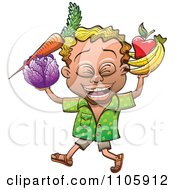 Clipart Happy Blond Man Carrying Fruit And Vegetables Royalty Free Vector Illustration