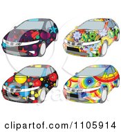 Clipart Four Funky Colorful Cars Royalty Free Vector Illustration