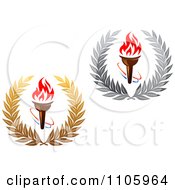 Olympic Torches With Red Flames And Laurels